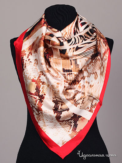 Платок Живой шёлк, цвет цвет молочный / алый
