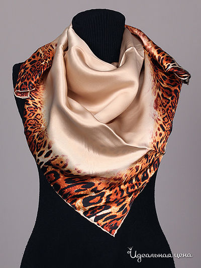 Платок Живой шёлк, цвет цвет кремовый / принт леопард