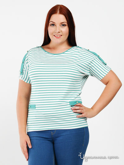 Блуза ПОЛЬША, цвет цвет бирюзовый / белый