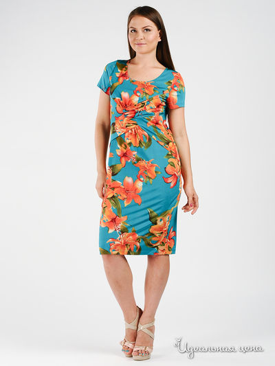 Платье Vito Design, цвет цвет бирюзовый / принт лилии