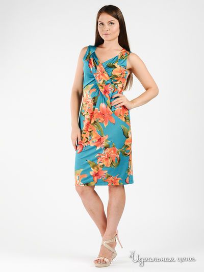 Платье Vito Design, цвет цвет бирюзовый / принт лилии
