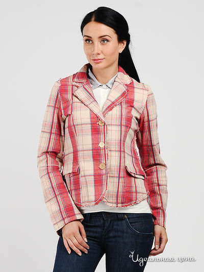 Жакет yes!mis, цвет цвет бежевый / красная клетка