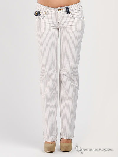 Брюки yes!mis, цвет цвет белый/ сиреневая полоска