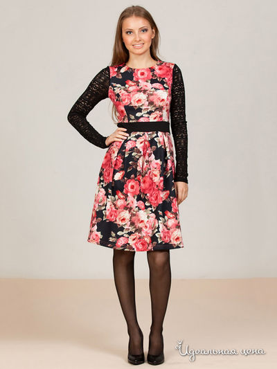 Платье Remix, цвет черный,цветы