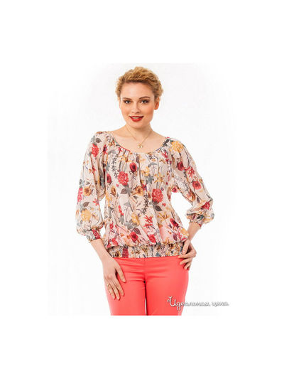 Блуза Remix, цвет принт цветы на бежевом
