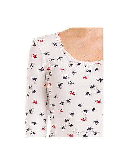 Блуза REMIX,  принт птицы на белом
