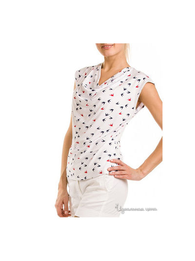 Блуза Remix, цвет принт птицы на белом