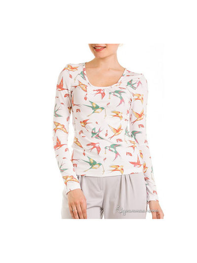Блуза Remix, цвет принт птицы на белом