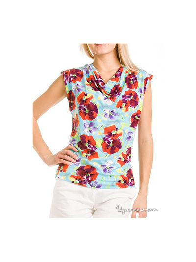 Блуза Remix, цвет принт цветы на голубом