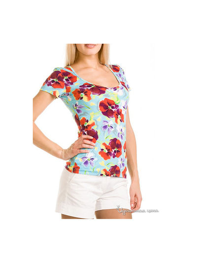 Блуза Remix, цвет принт цветы на голубом