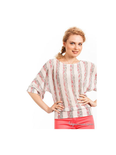 Блуза Remix, цвет полоска, белый, серый, розовый