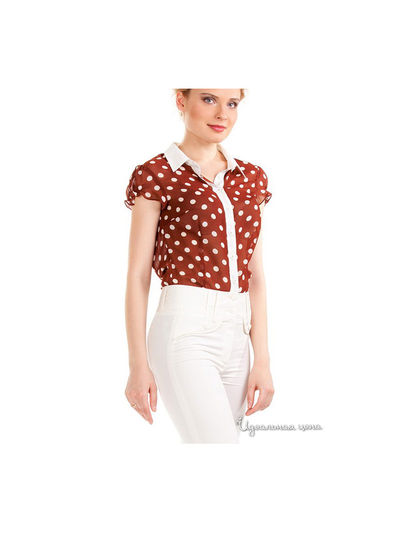 Блуза Remix, цвет белый горох на коричневом