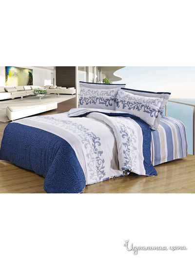 Комплект постельного белья, 2-х спальный Softline, цвет белый, синий