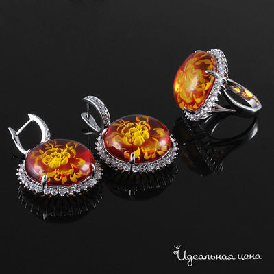 Комплект: кольцо, серьги Эсмеральда, цвет медовый