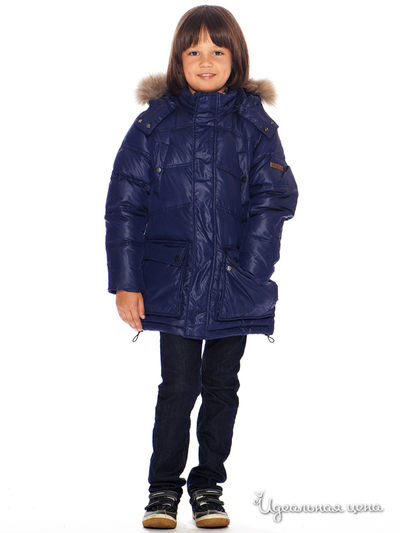 Парка пуховая с отделкой из нат. меха енота Junior Republic для мальчиков, цвет синий Junior Republic, цвет синий