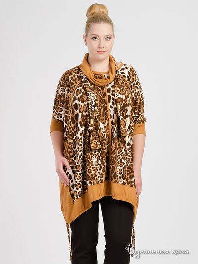 Блуза МадаМ Т, цвет коричневый с белым