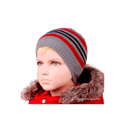 Шапка Button Blue, цвет серыйфон/томатная и черная полоска