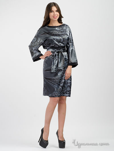 Платье с кушаком ADZHEDO, цвет серый атлас