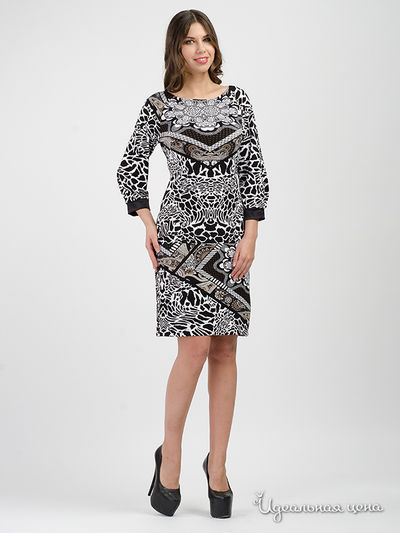 Платье Adzhedo, цвет белый, черный, коричневый орнамент
