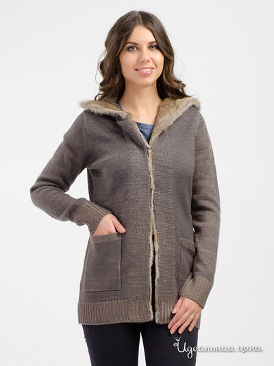 Кардиган TRUSSARDI, цвет серый, бежевый, натур. мех кролик