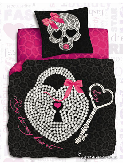 Комплект постельного белья, 1,5-сп Unison, цвет черный, розовый