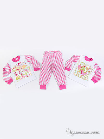 Комплект Апрель, цвет "Детский сад" белый+клетка розовый Печать: Корова+Петушок