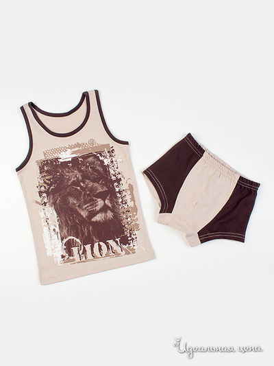 Комплект Апрель, цвет "Клуб зверей" беж+коричневый Печать: Лев