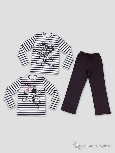 Комплект Апрель, цвет "Морской стиль" полоска сейнер+черный Печать: Веселый роджер+Рак