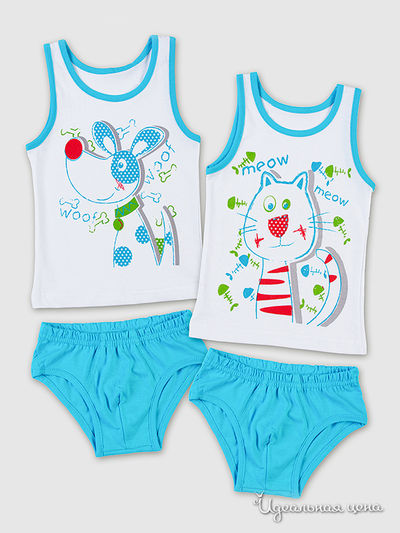 Комплект Апрель, цвет "Парочка" белый+бирюза Печать: Кот+Пес