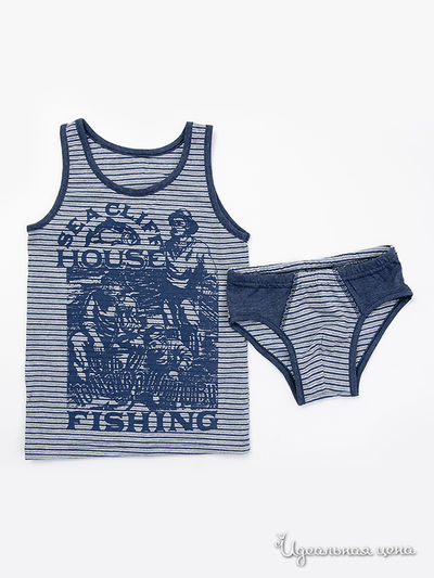 Комплект Апрель, цвет "Северный ветер" полоска сине-серый+синий Печать: Рыбаки