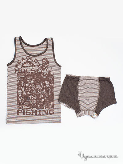 Комплект Апрель, цвет "Северный ветер" полоска бежево-коричневый+коричневый Печать: Рыбаки