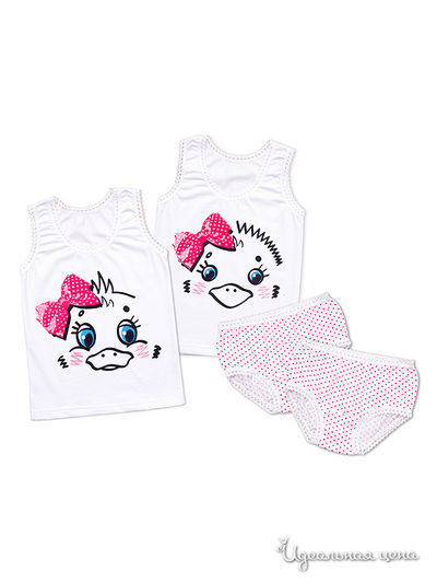 Комплект Апрель, цвет "Ушки на макушке" белый+горошек розовый Печать: Утка+Цыпленок