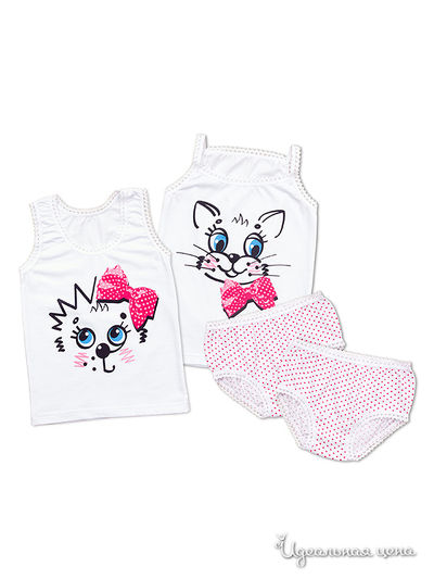 Комплект Апрель, цвет "Ушки на макушке" белый+горошек розовый Печать: Еж+Кошка