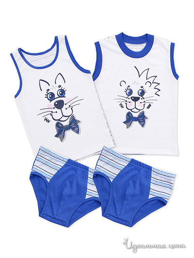 Комплект Апрель, цвет "Ушки на макушке" белый+полоска тедди василек Печать: Волк+Лев