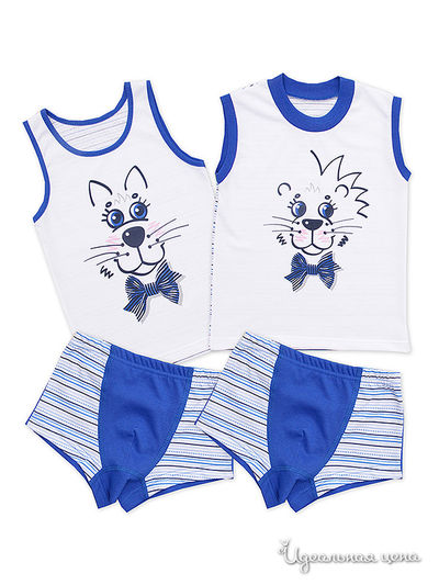 Комплект Апрель, цвет "Ушки на макушке" белый+полоска тедди василек Печать: Еж+Медведь