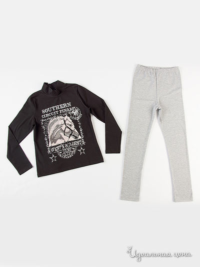 Комплект Апрель, цвет черный+серый меланж Печать: Белая лошадь