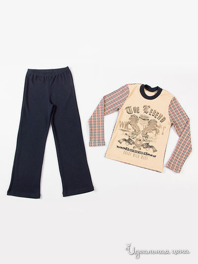 Пижама Апрель, цвет беж+темно-синий Печать: Дикий запад