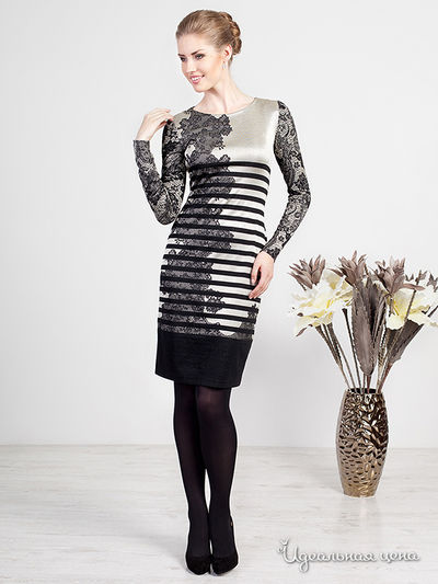 Платье Rita Mare, цвет черный, белый, полоска, ажур