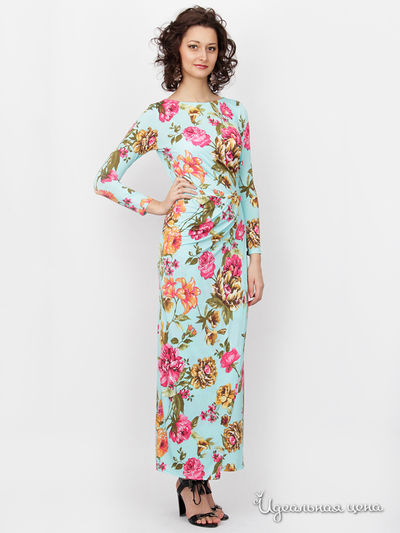 Платье Nastya Sergeeva by May Be, цвет голубой в красный цветочек