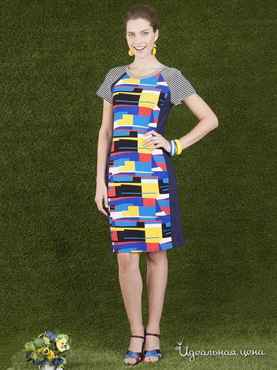 Платье Valeria Lux, цвет сине-жёлтый, квадраты