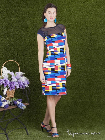 Платье Valeria Lux, цвет сине-красный, квадраты