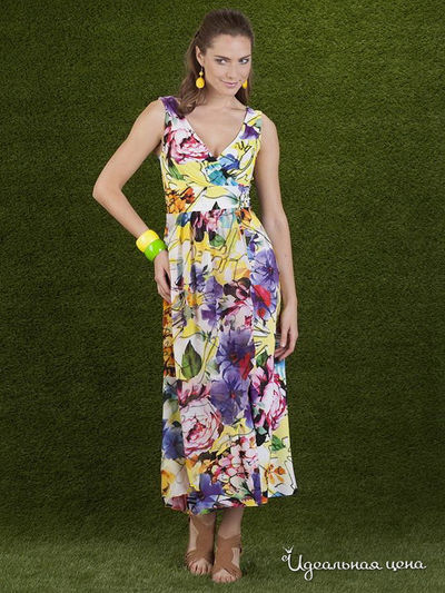 Платье Valeria Lux, цвет желтый, фиолетовый, цветы