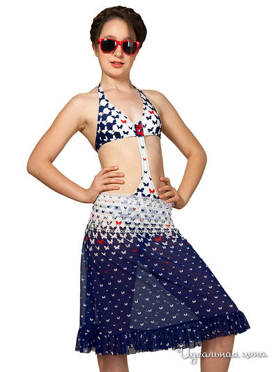 Юбка Arina, цвет бело-синий + принт 'миллион мотыльков'