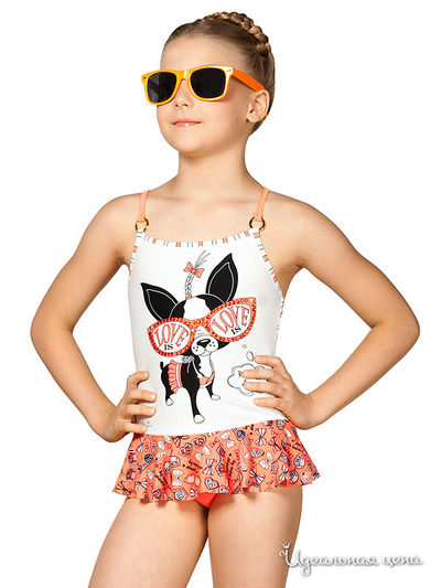 Купальник Arina, цвет белый + принт 'модные собачки'