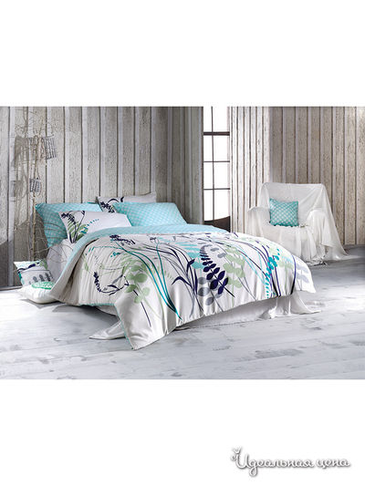 Комплект постельного белья Евро Issimo, цвет белый, бирюзовый