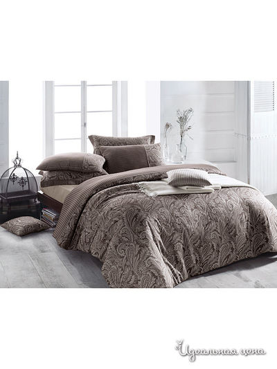 Комплект постельного белья Евро Issimo, цвет бежевый, коричневый