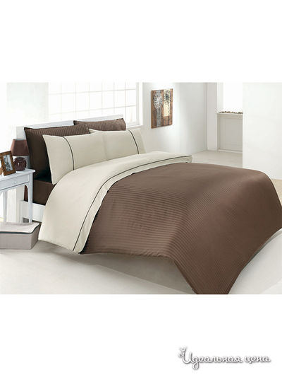 Комплект постельного белья Евро Issimo, цвет коричневый, кремовый