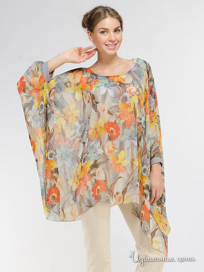 Туника Adzhedo, цвет светлый серый/бежевый/цветы