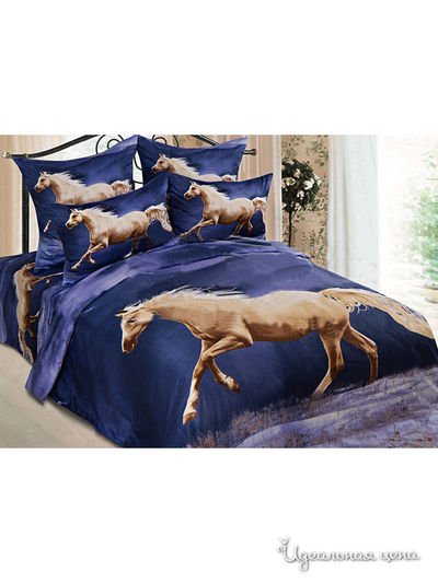 Комплект постельного белья двуспальный Goldtex, цвет синий, коричневый
