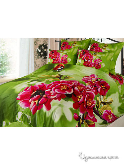Комплект постельного белья евро Goldtex, цвет зеленый, розовый